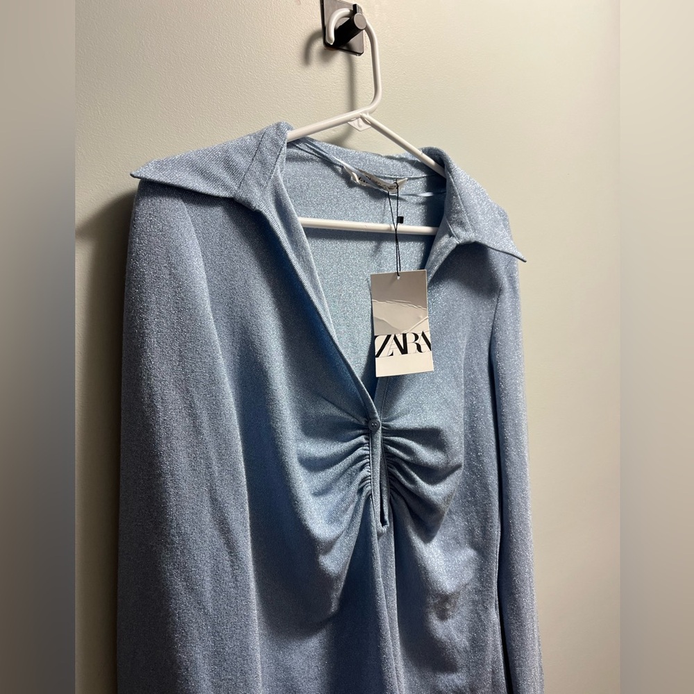 Zara Light Blue Ruched Top